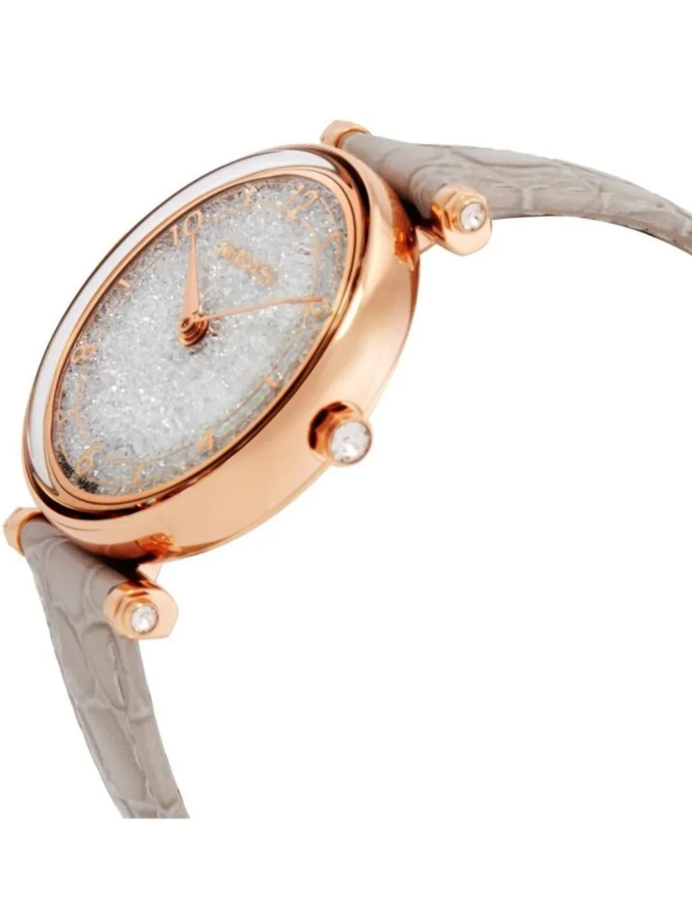 NWT Swarovski Crystalline Wonder Leather Strap Pvd Rose Gold Beige Crystal